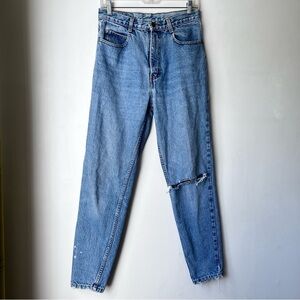 Vintage 80s Jordache Medium Wash Distressed Rip Knee Zip Ankle Tapered Jeans 4